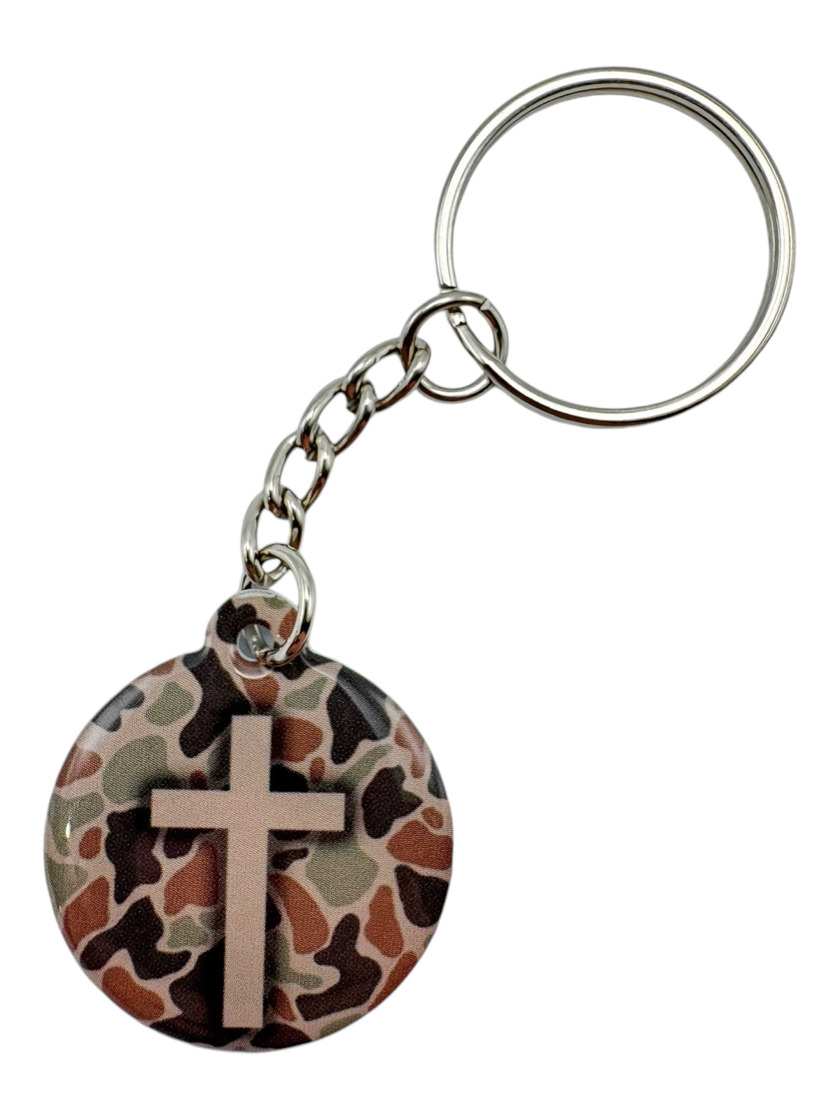 River Rock Camo + Cross Prayer Tag Keychain