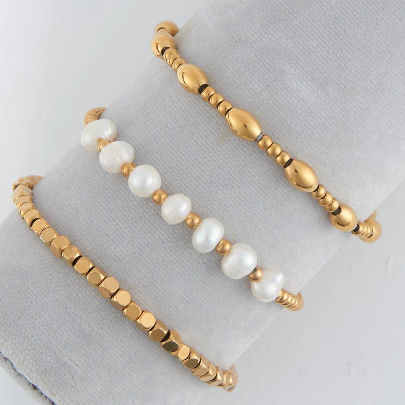 Narelle Waterproof Multi Genuine Pearl Stretch Bracelet Set