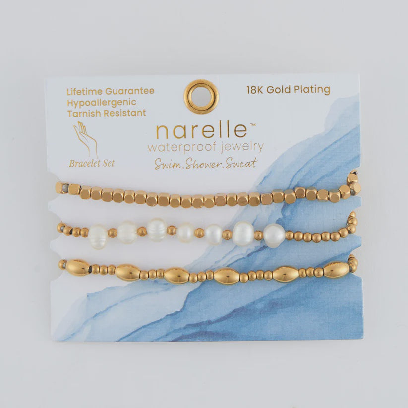 Narelle Waterproof Multi Genuine Pearl Stretch Bracelet Set