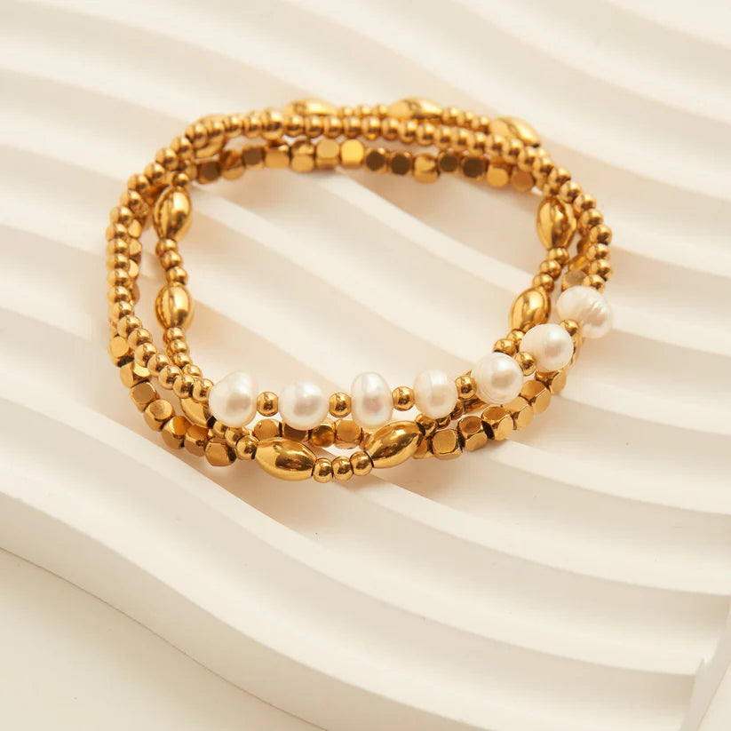 Narelle Waterproof Multi Genuine Pearl Stretch Bracelet Set