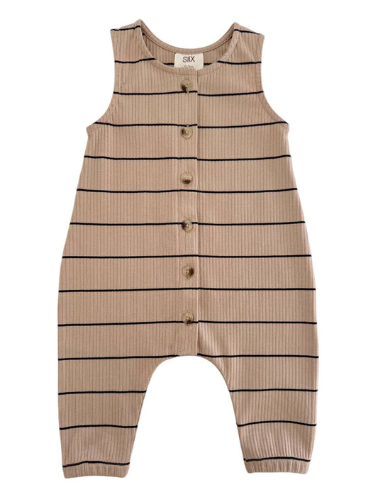 Tan/Black Stripe / Organic Ribbed Bay Jumpsuit: 18-24M SIIX Collection