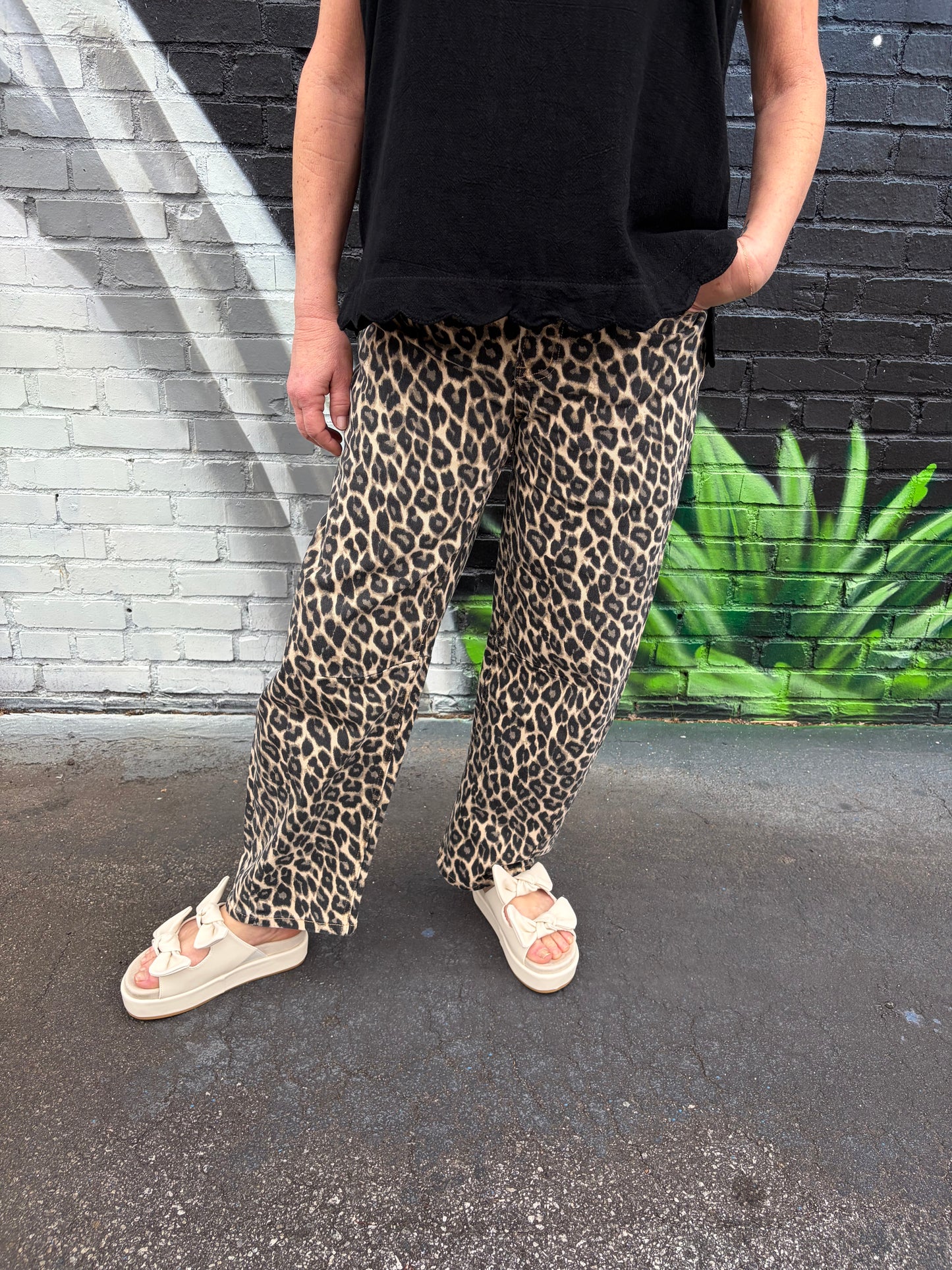 VERVET High Rise Leopard Barrel Jeans