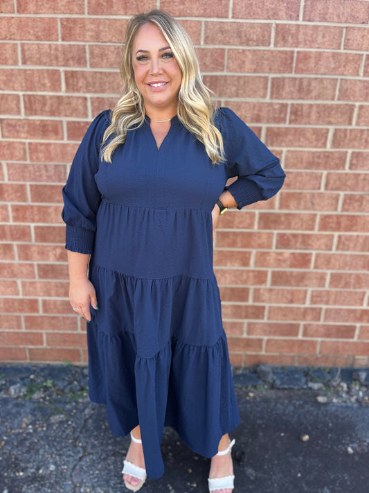 PLUS Umgee Textured Tiered Midi Dress