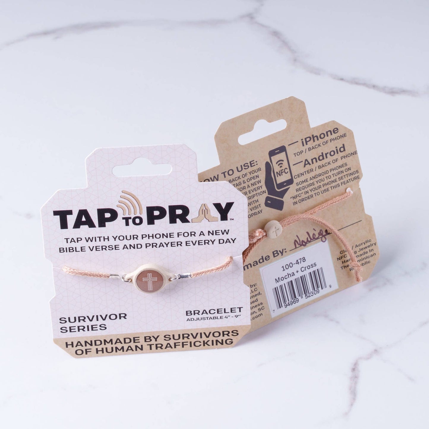 Tap To Pray™ - Survivor Series Handmade Bracelets: Coral + Cross