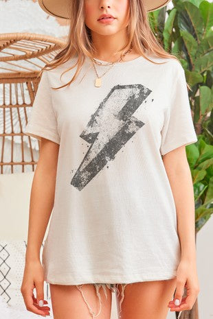 Relaxed Fit T-Shirt with Vintage Heavy Distressed Lightning Bolt