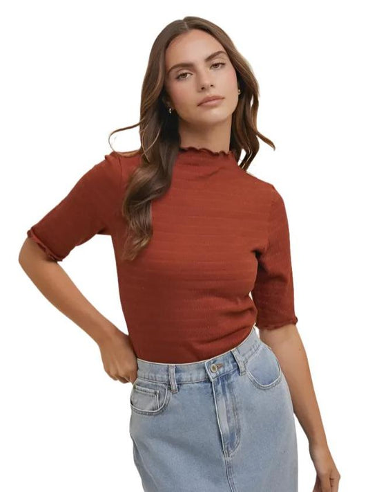 Mock Neck Textured Knit Top