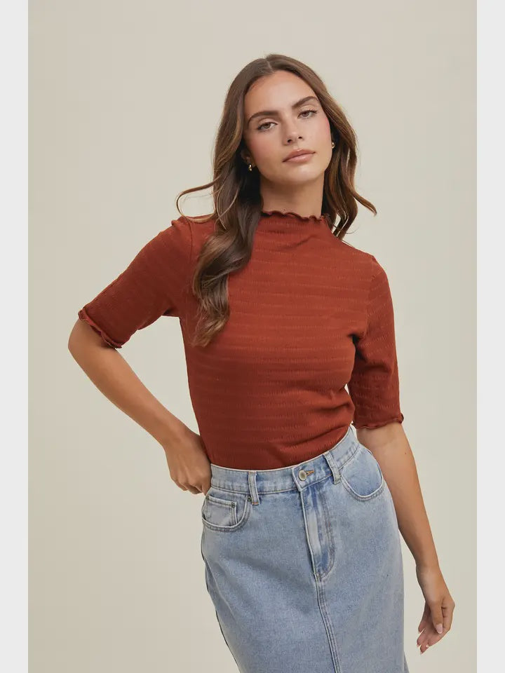 Mock Neck Textured Knit Top