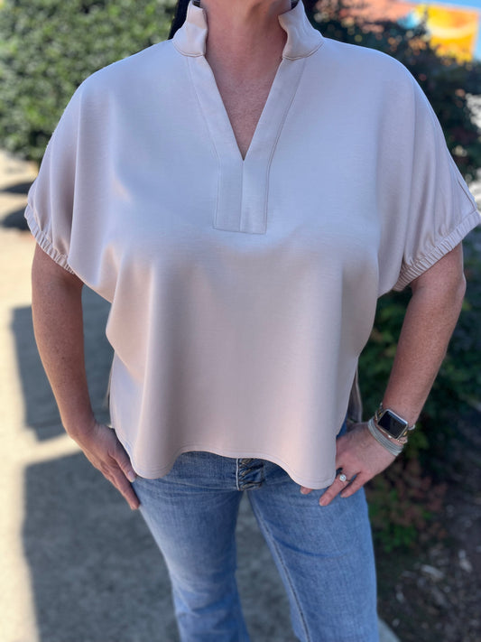 Entro Almond Bliss Split Neck Top