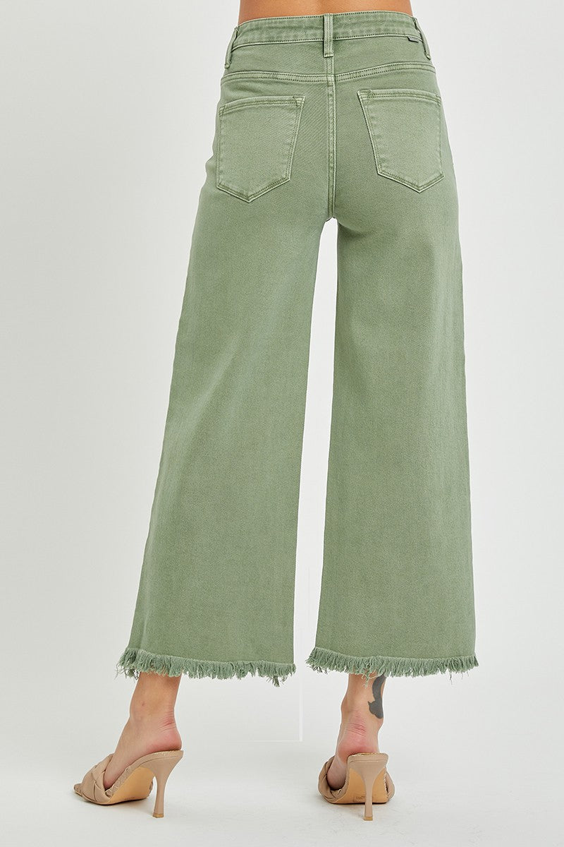 Risen HR Crop Wide Leg Denim - OLIVE