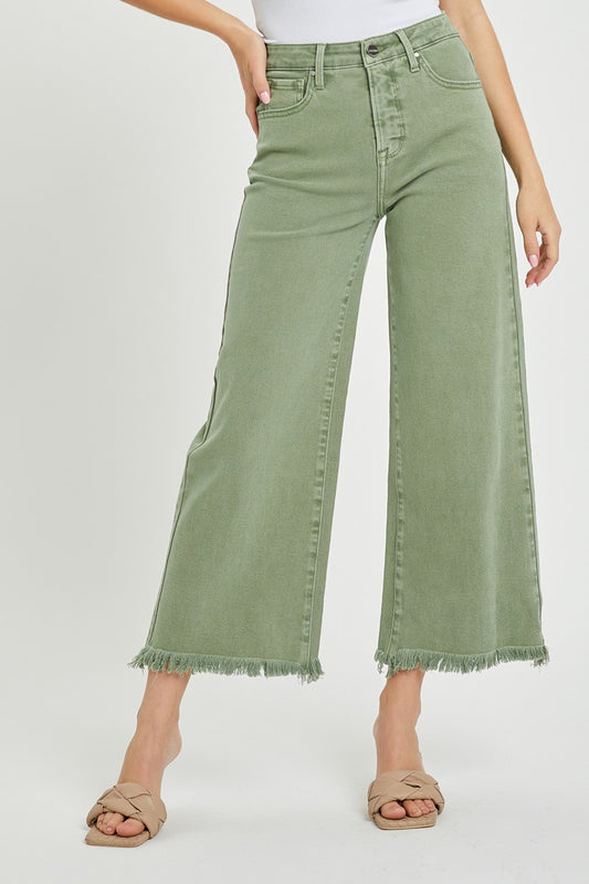 Risen HR Crop Wide Leg Denim - OLIVE