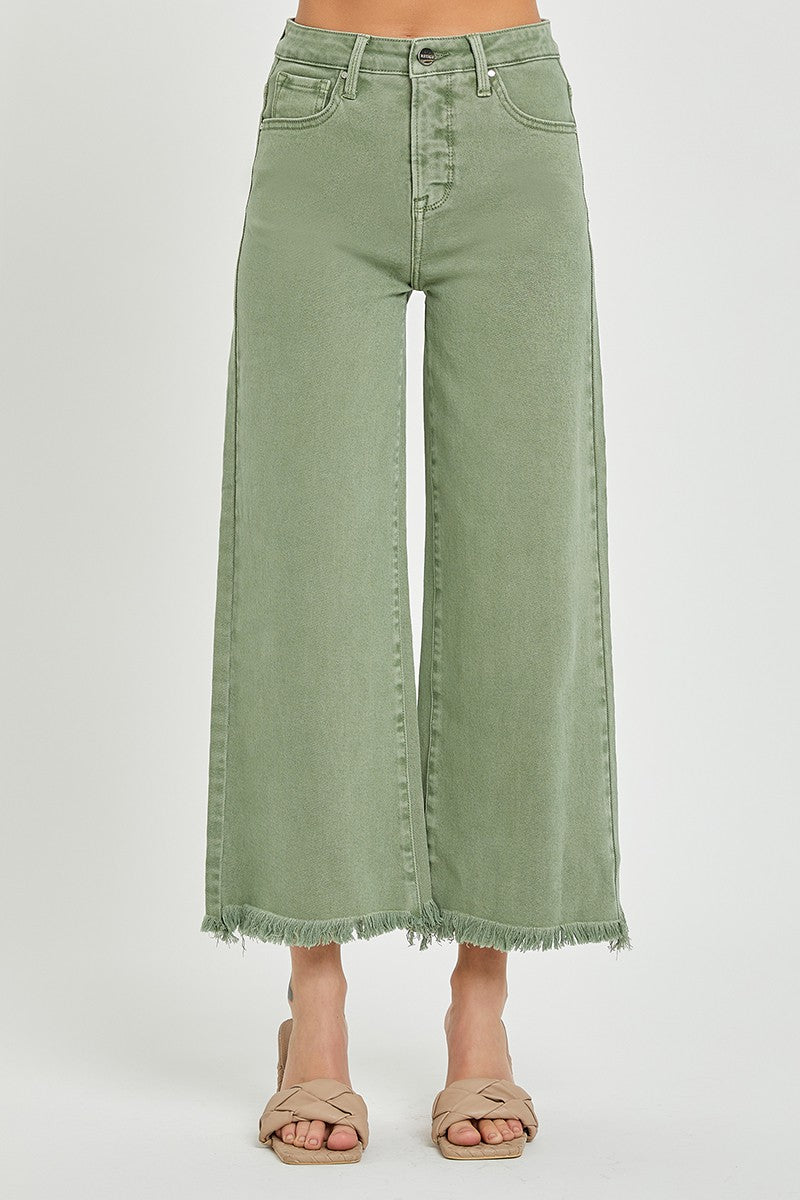 Risen HR Crop Wide Leg Denim - OLIVE