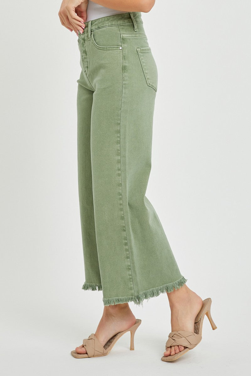 Risen HR Crop Wide Leg Denim - OLIVE