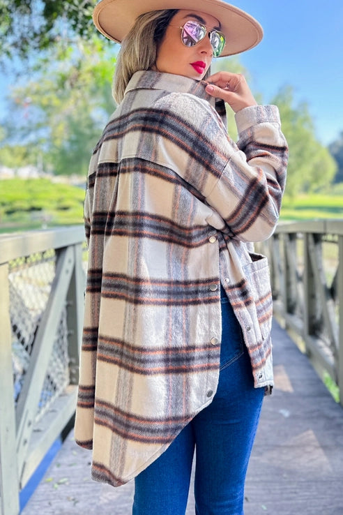 Cream Plaid Printed Oversized