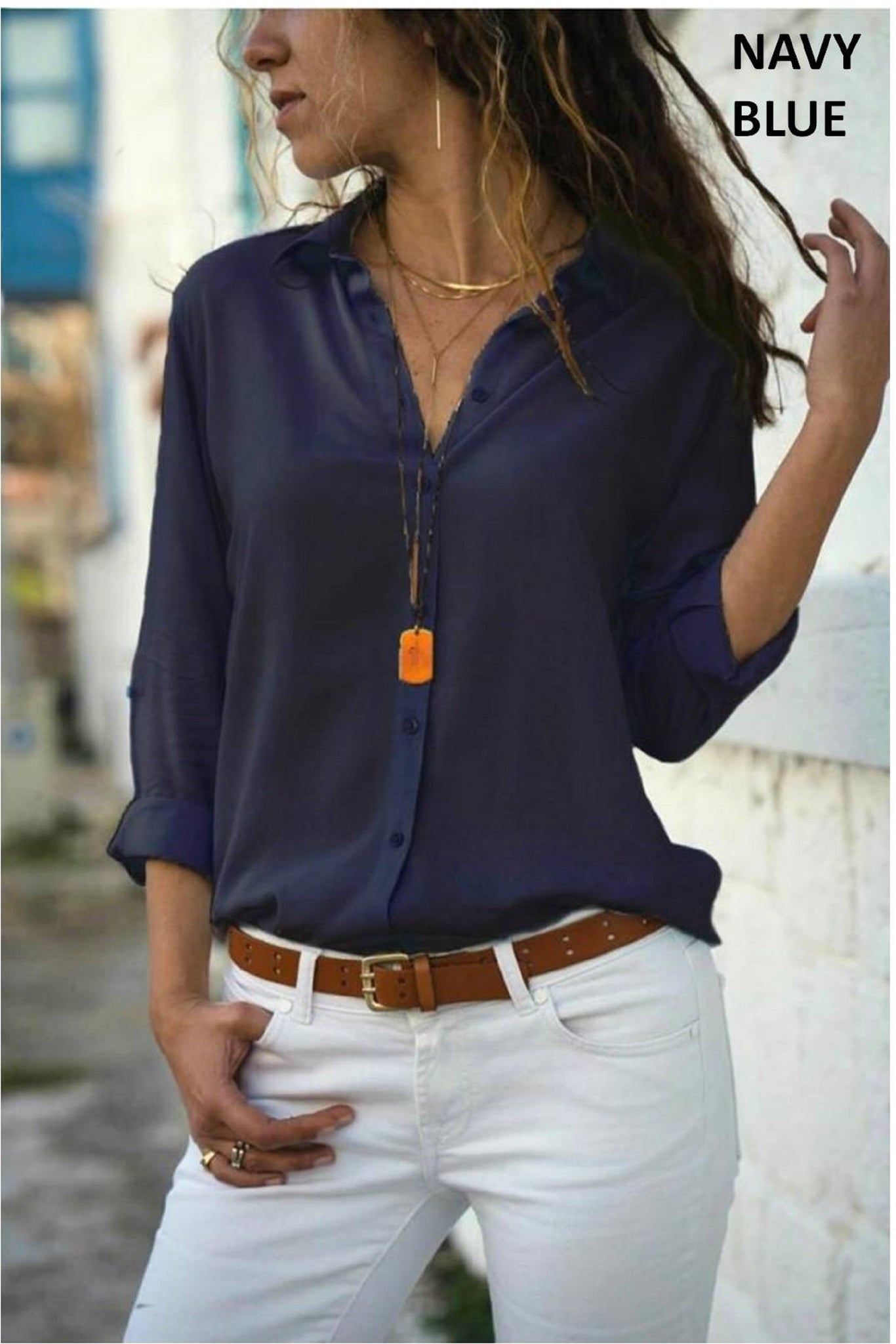 Classic Long Sleeve Button Down Blouse