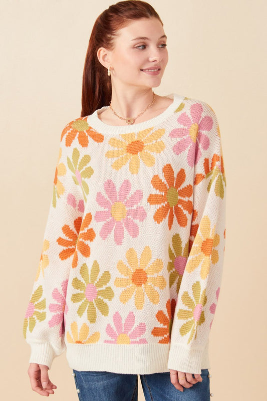Retro Daisy Knit Pullover Sweater