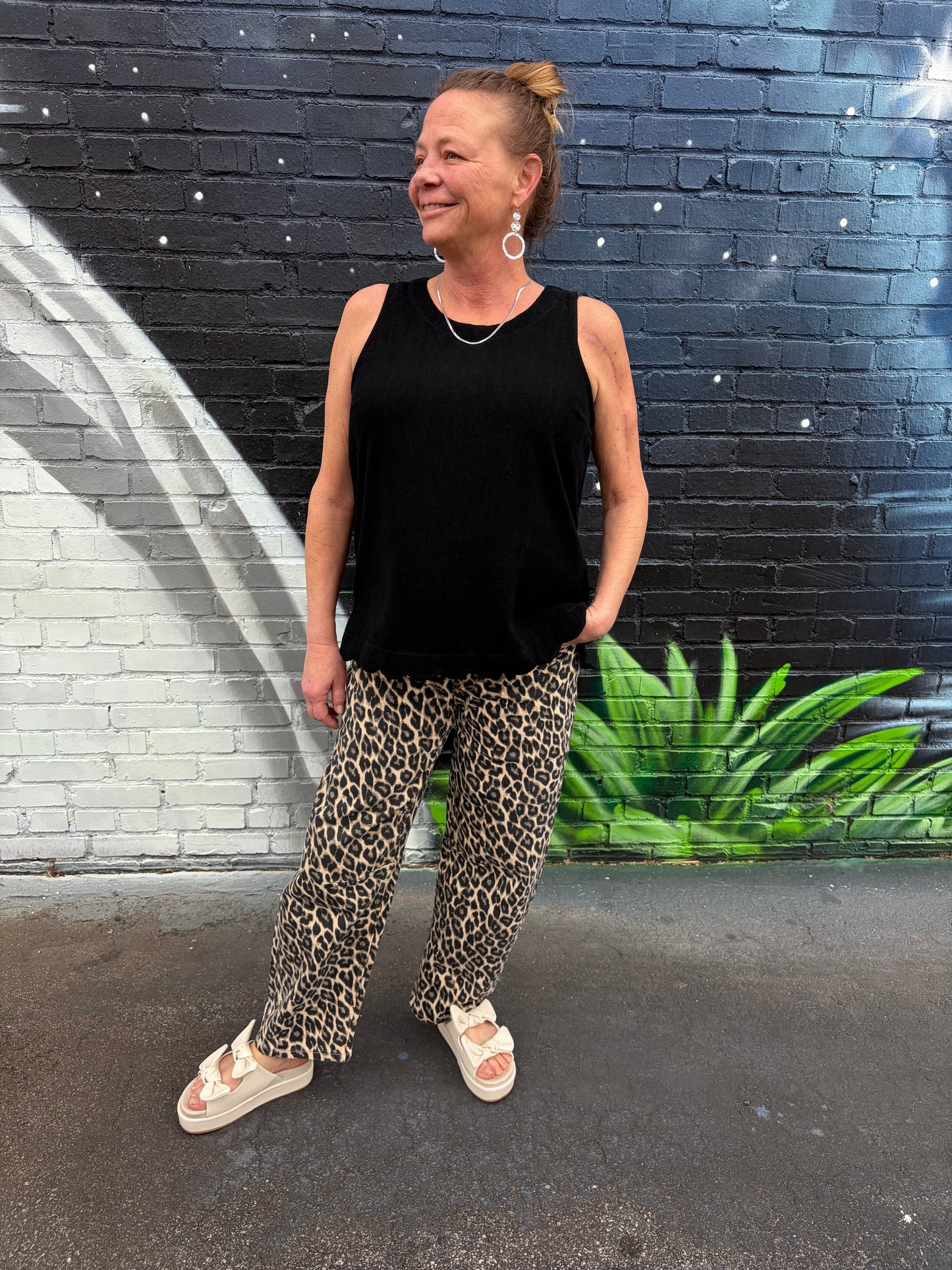 VERVET High Rise Leopard Barrel Jeans