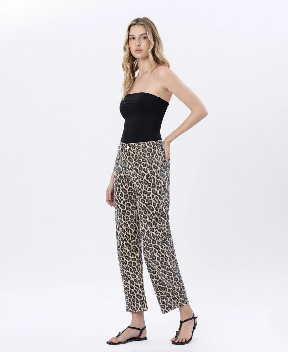 VERVET High Rise Leopard Barrel Jeans