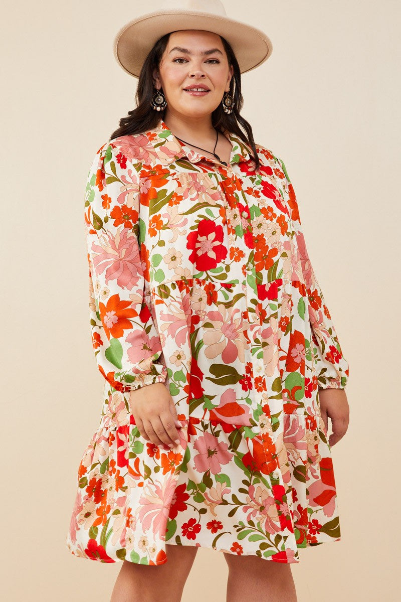 PLUS Retro Floral Button Down Tunic Dress