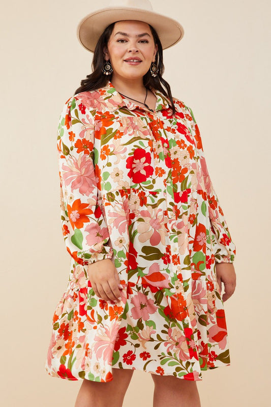 PLUS Retro Floral Button Down Tunic Dress