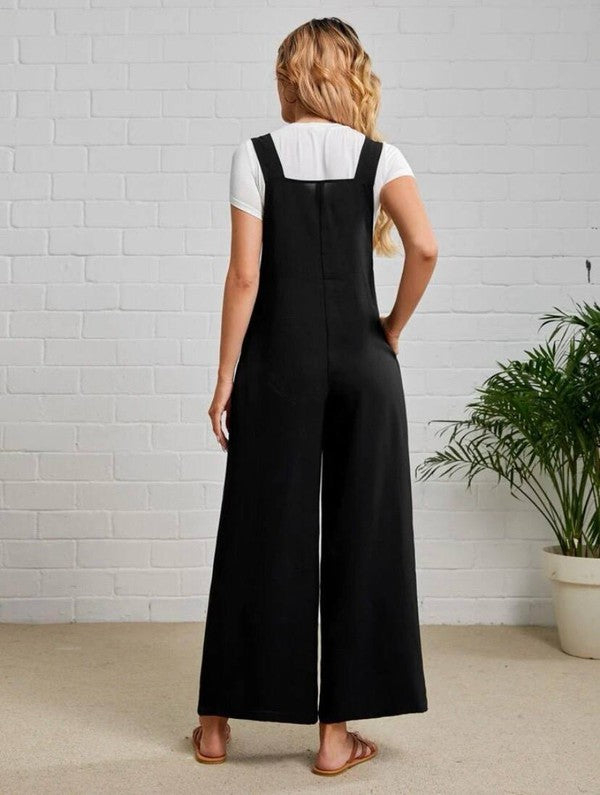 Relaxed Wide Leg Overalls Black