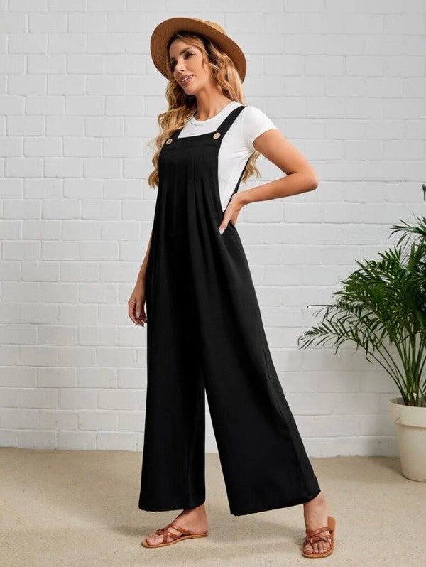 Relaxed Wide Leg Overalls Black