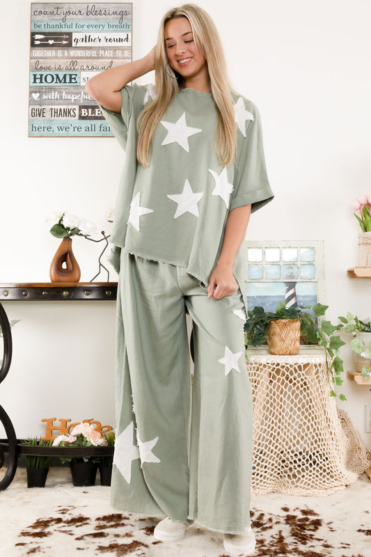 LINEN BLENDS STAR PATCH TOP & PANTS SET