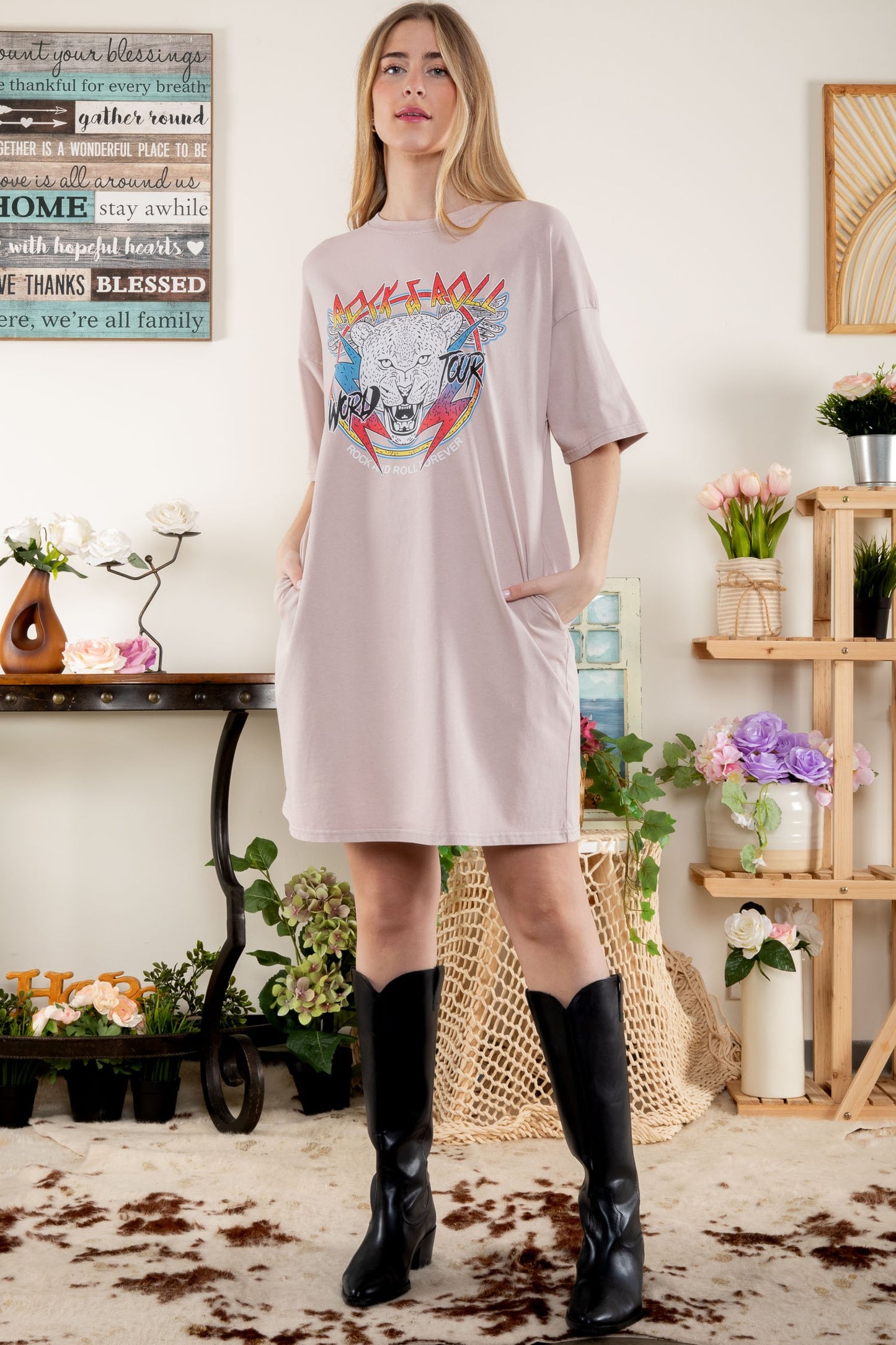 Rock & Roll Oversized Washed T-Shirt Dress