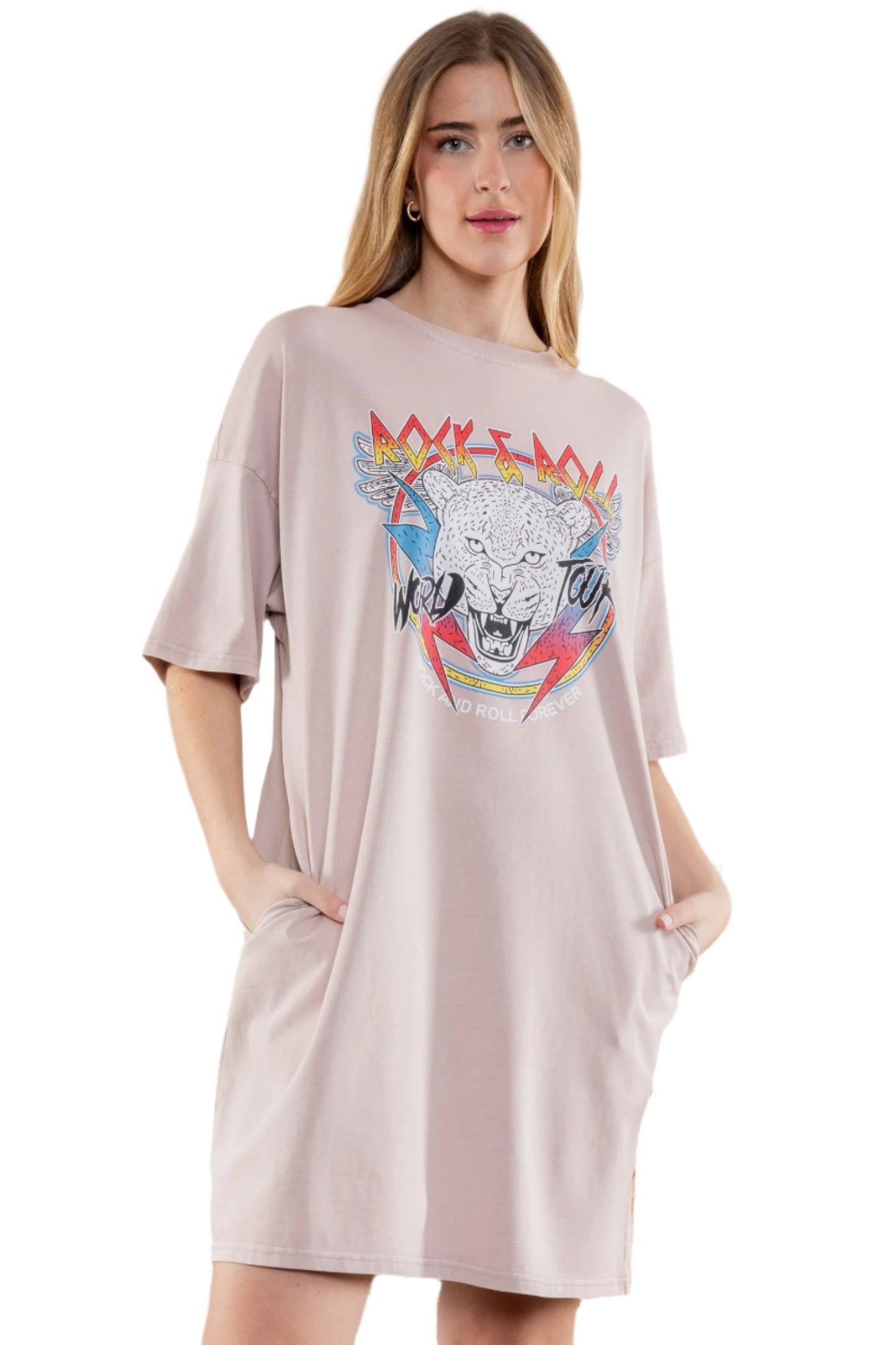 Rock & Roll Oversized Washed T-Shirt Dress