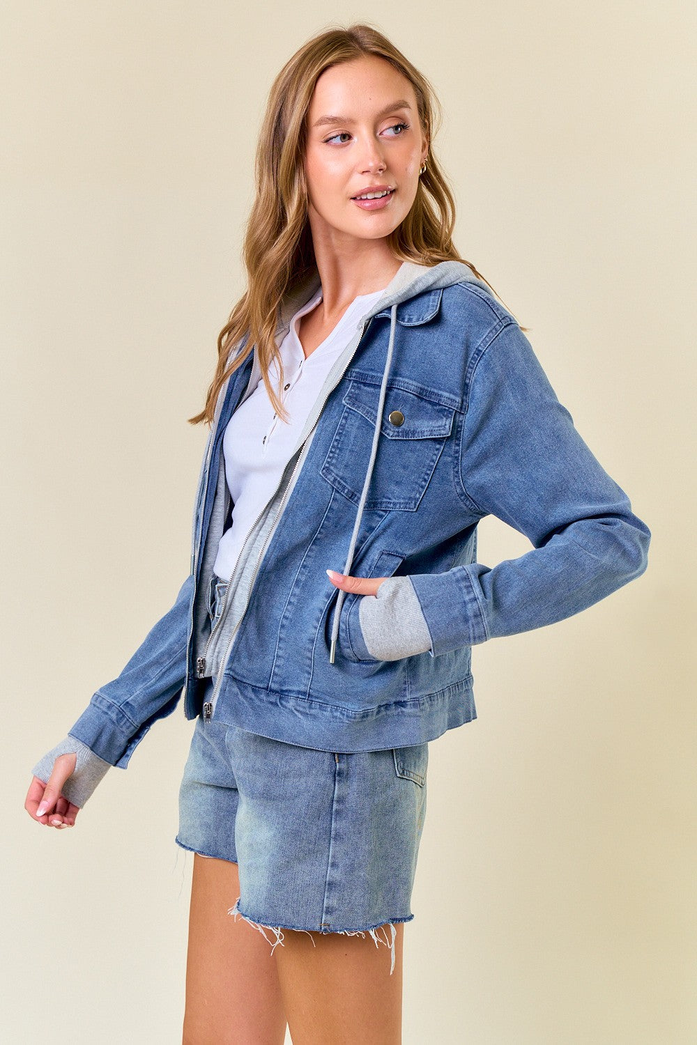 SWEATSHIRT HOODED DENIM JACKET