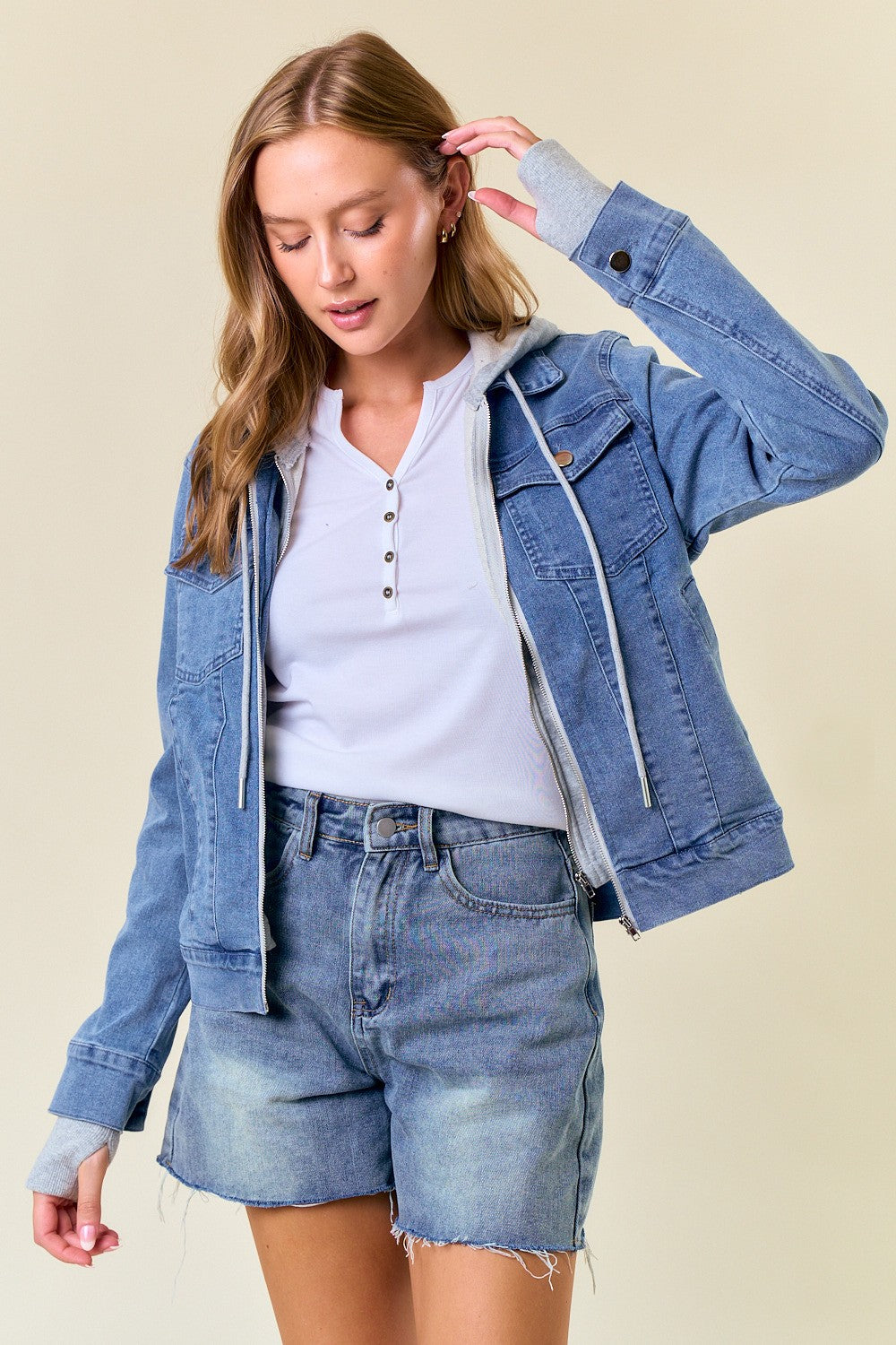 SWEATSHIRT HOODED DENIM JACKET