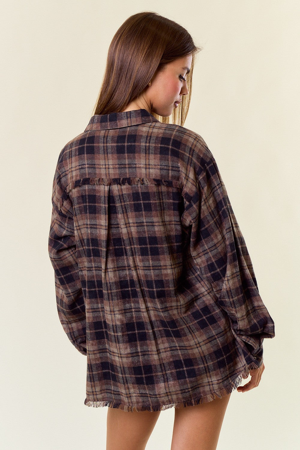 Black/Brown Mix Plaid Flannel Button Down