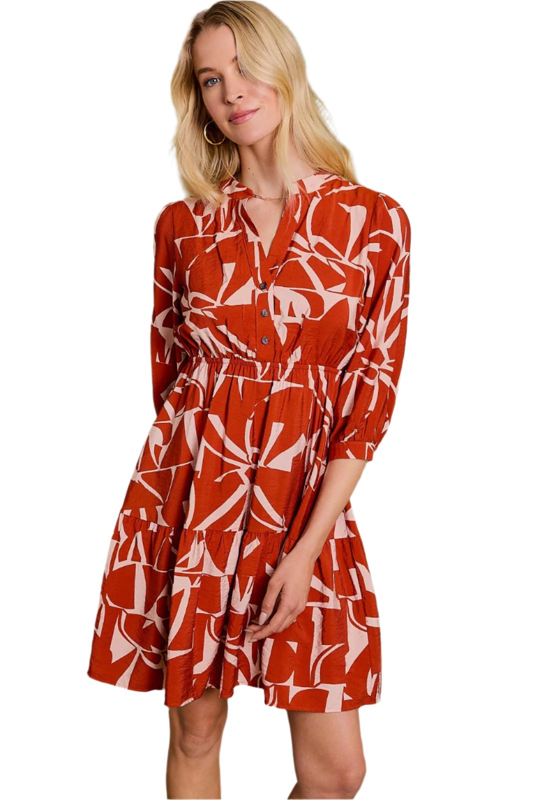 Rust Abstract Print Dress