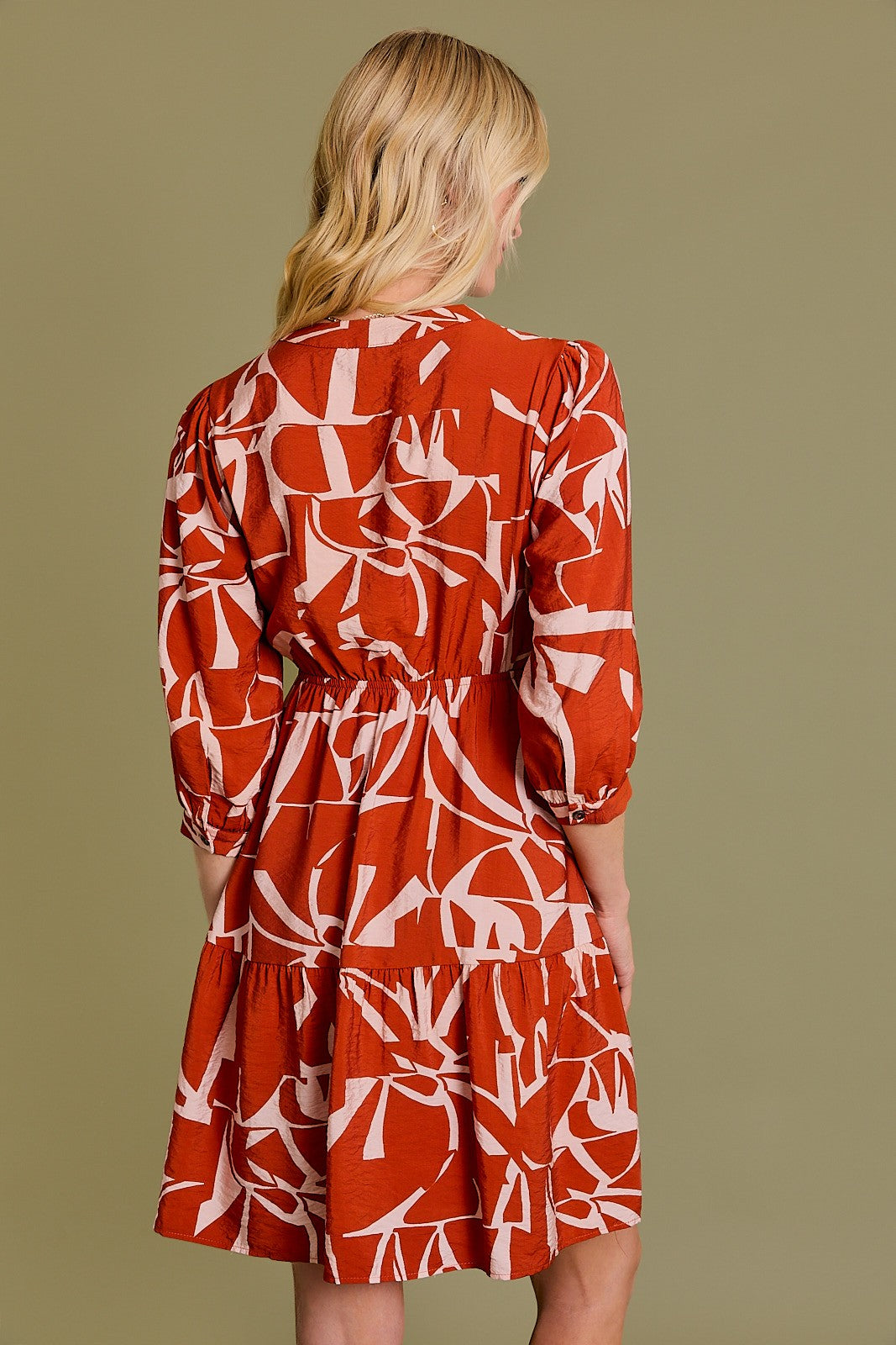 Rust Abstract Print Dress