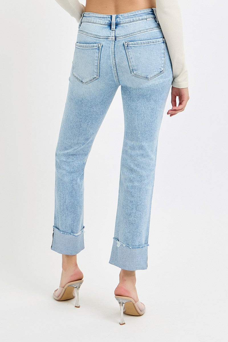 Risen Tummy Control HR Crop Straight Cuffed Jeans