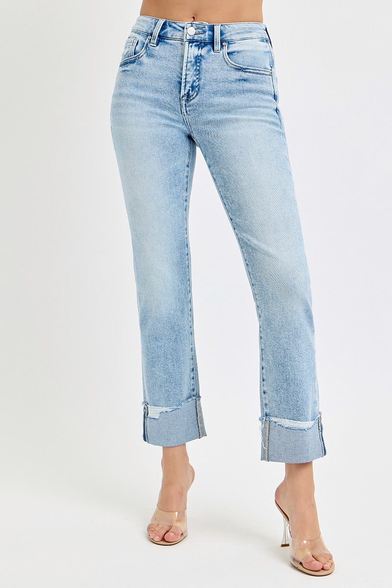 Risen Tummy Control HR Crop Straight Cuffed Jeans