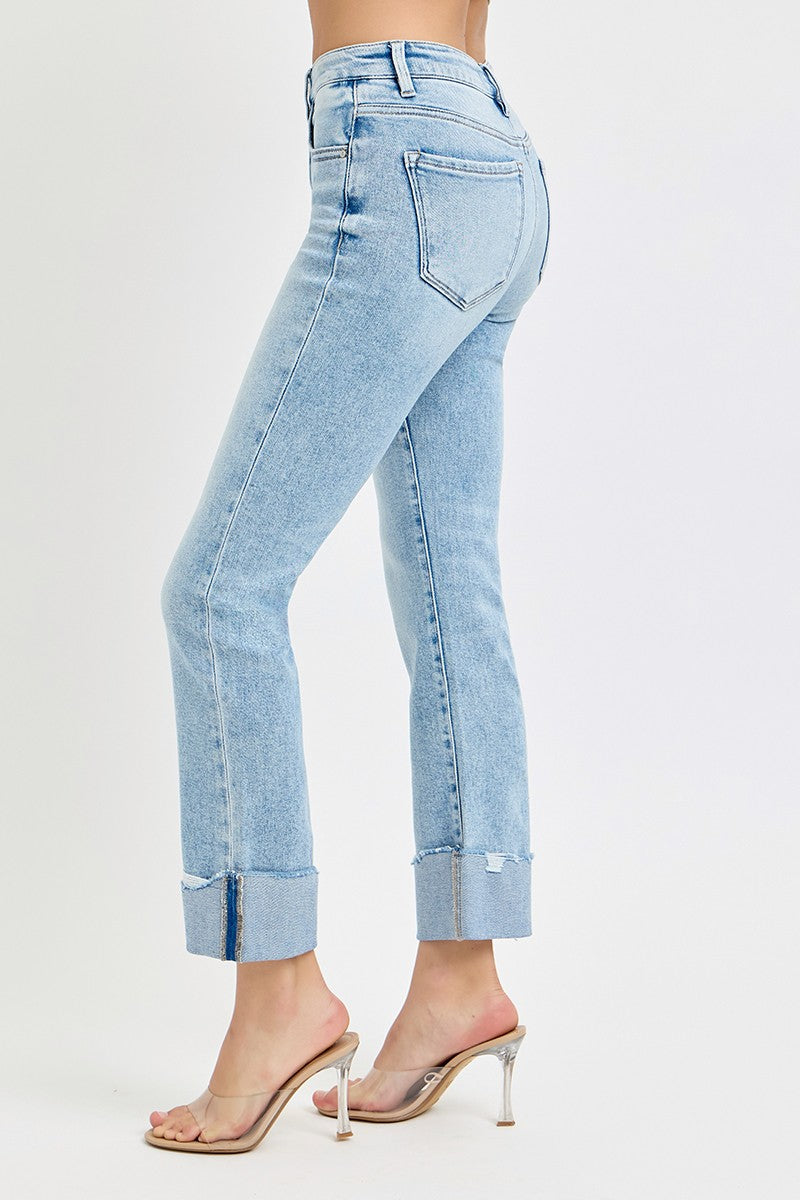 Risen Tummy Control HR Crop Straight Cuffed Jeans