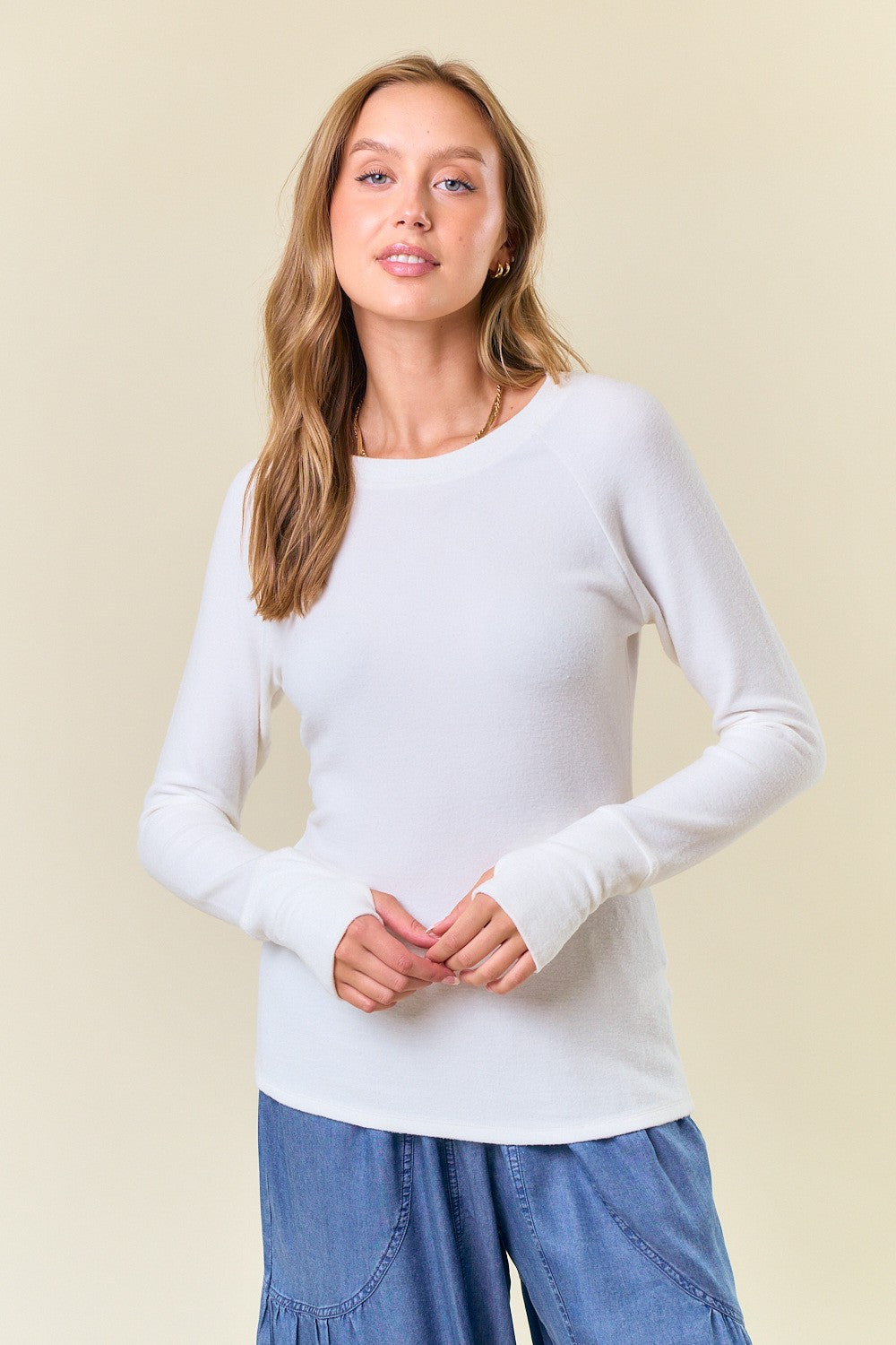 Soft Brushed Knit Long Sleeve Top