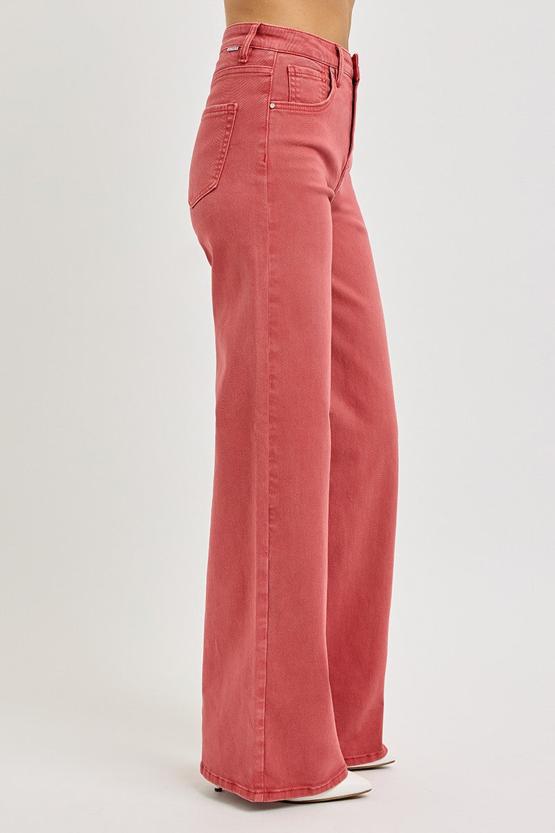 Risen HR Stretch Wide Leg Denim - BRICK