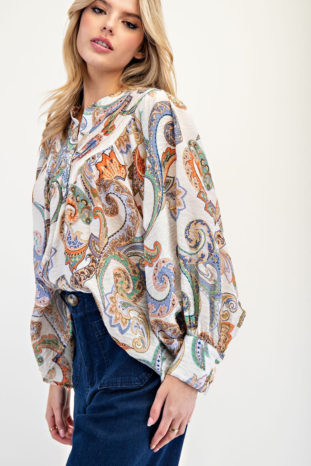 Paisley Printed Bubble Sleeve Top