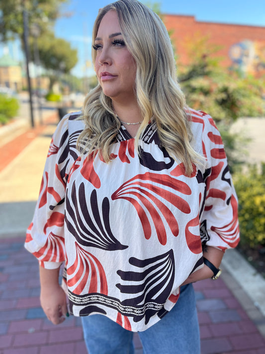 PLUS Umgee Boho Lead Print Blouse - Relaxed & Flowing Tops