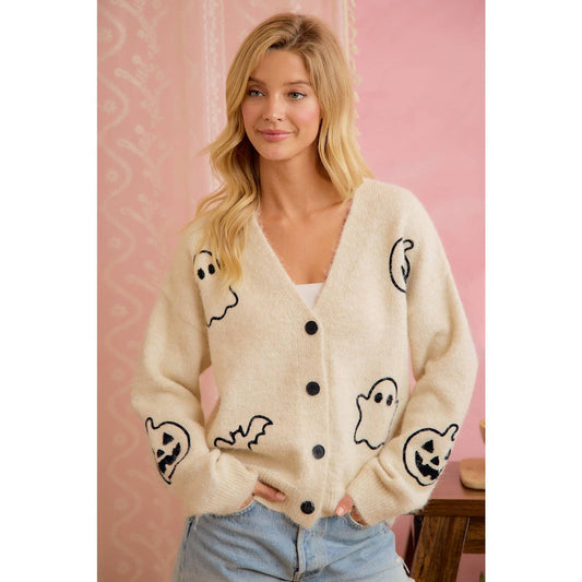 BiBi Ivory Ghost Pumpkin Cardigan