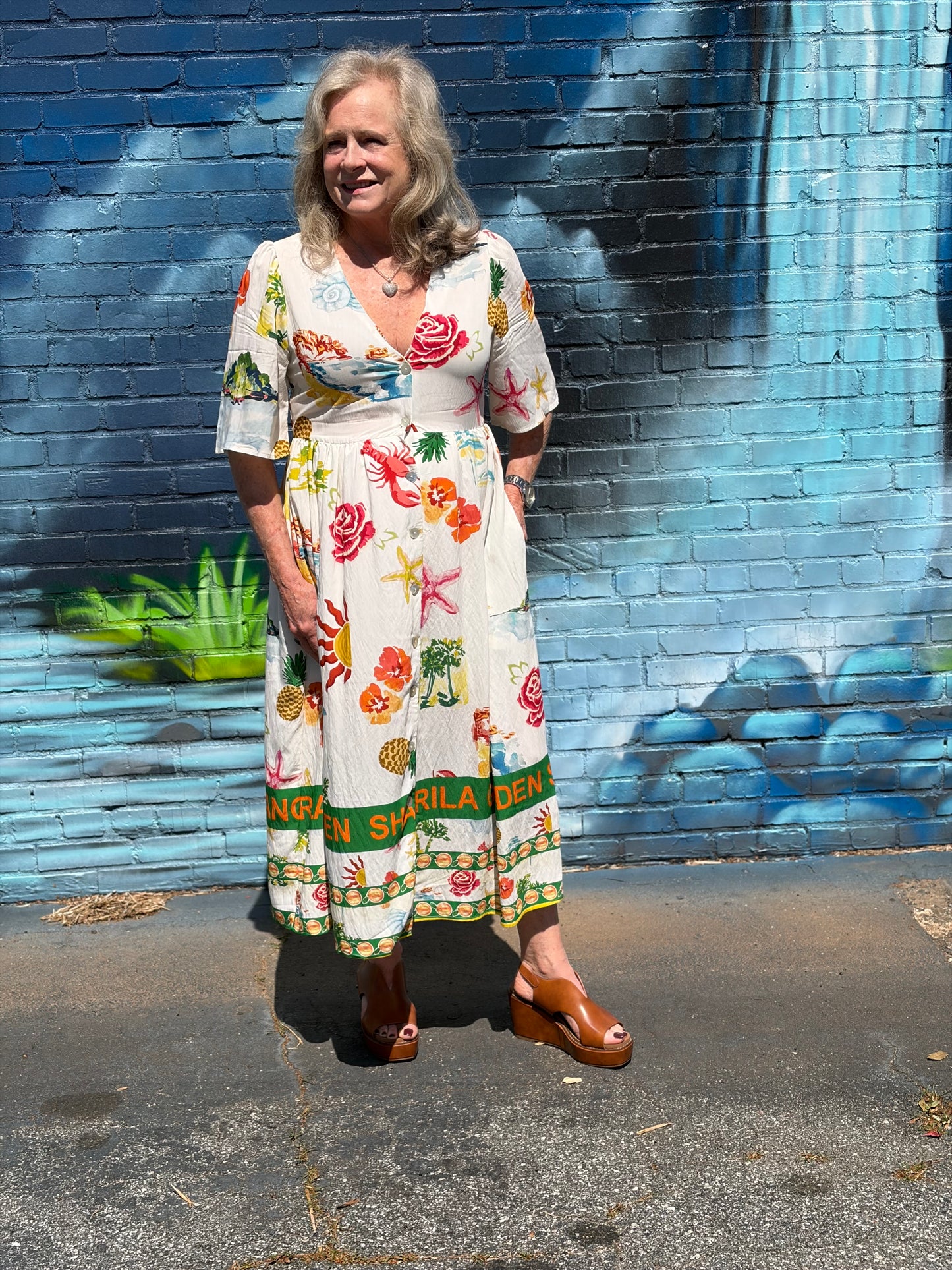 Coastal Print Button Down Midi Dress