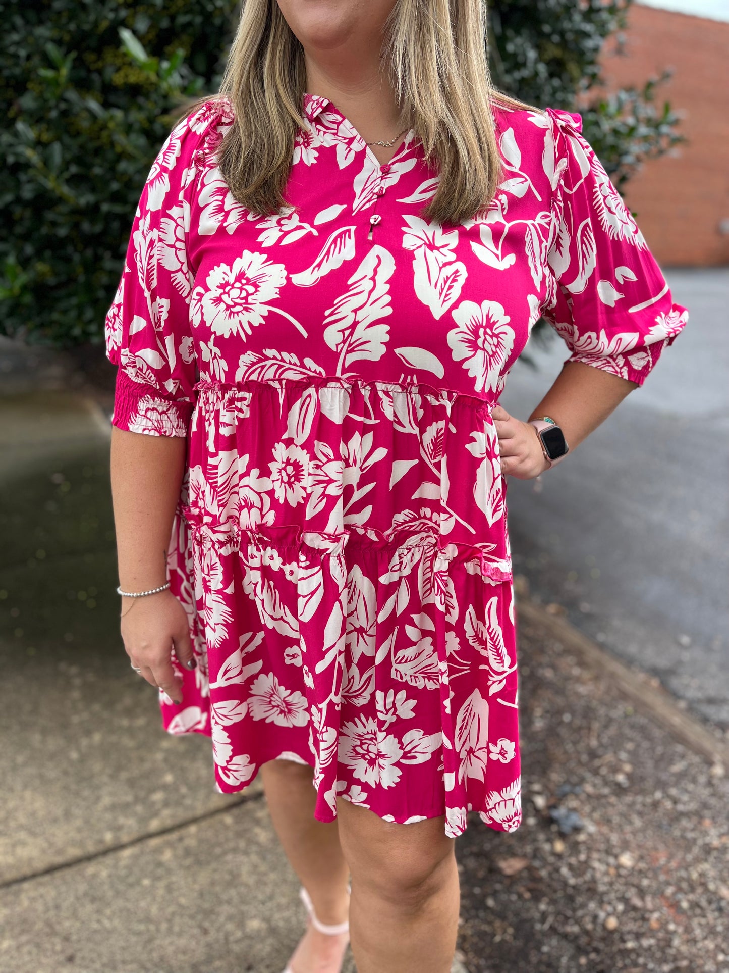 PLUS Umgee Hot Pink Floral Short Dress