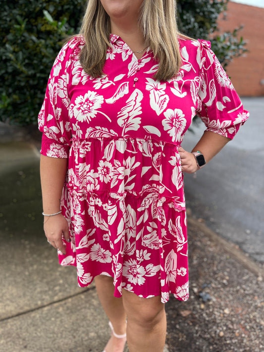 PLUS Umgee Hot Pink Floral Short Dress