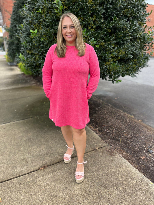 Petal Pink Shift Knit Dress +PLUS