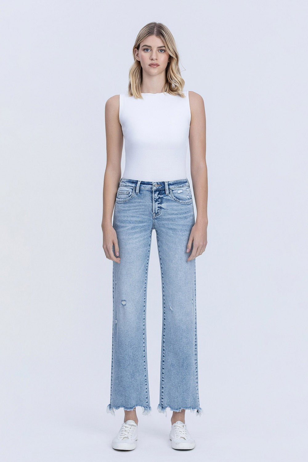 Vervet MR Slim Wide Leg Jeans with Uneven Raw Hem