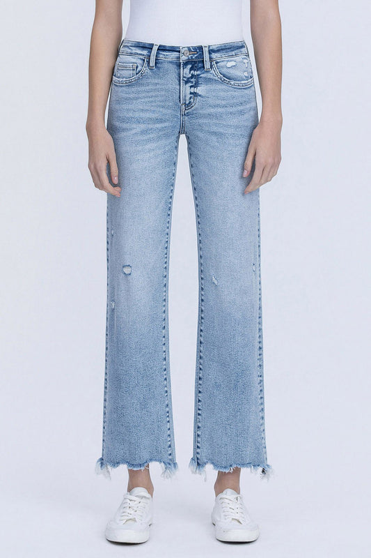 Vervet MR Slim Wide Leg Jeans with Uneven Raw Hem