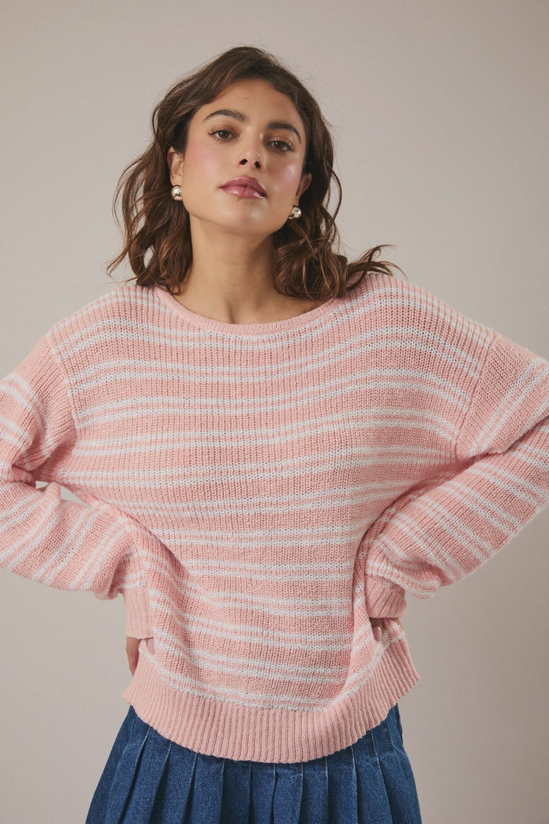 Dolce Marina Boat Neck Striped Knit Sweater