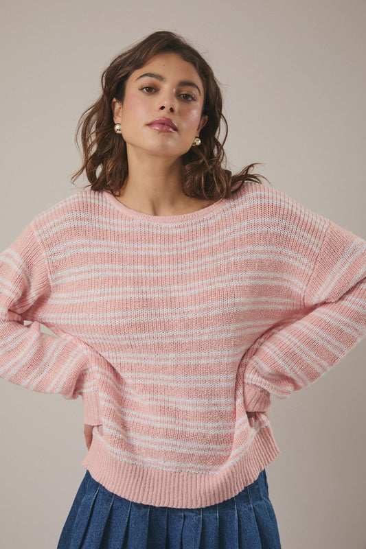 Dolce Marina Boat Neck Striped Knit Sweater