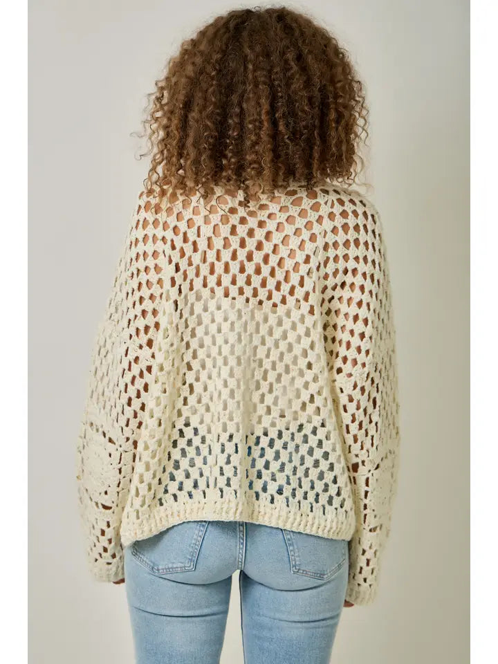 Mystree Floral Weave Crochet Cardigan - Ivory